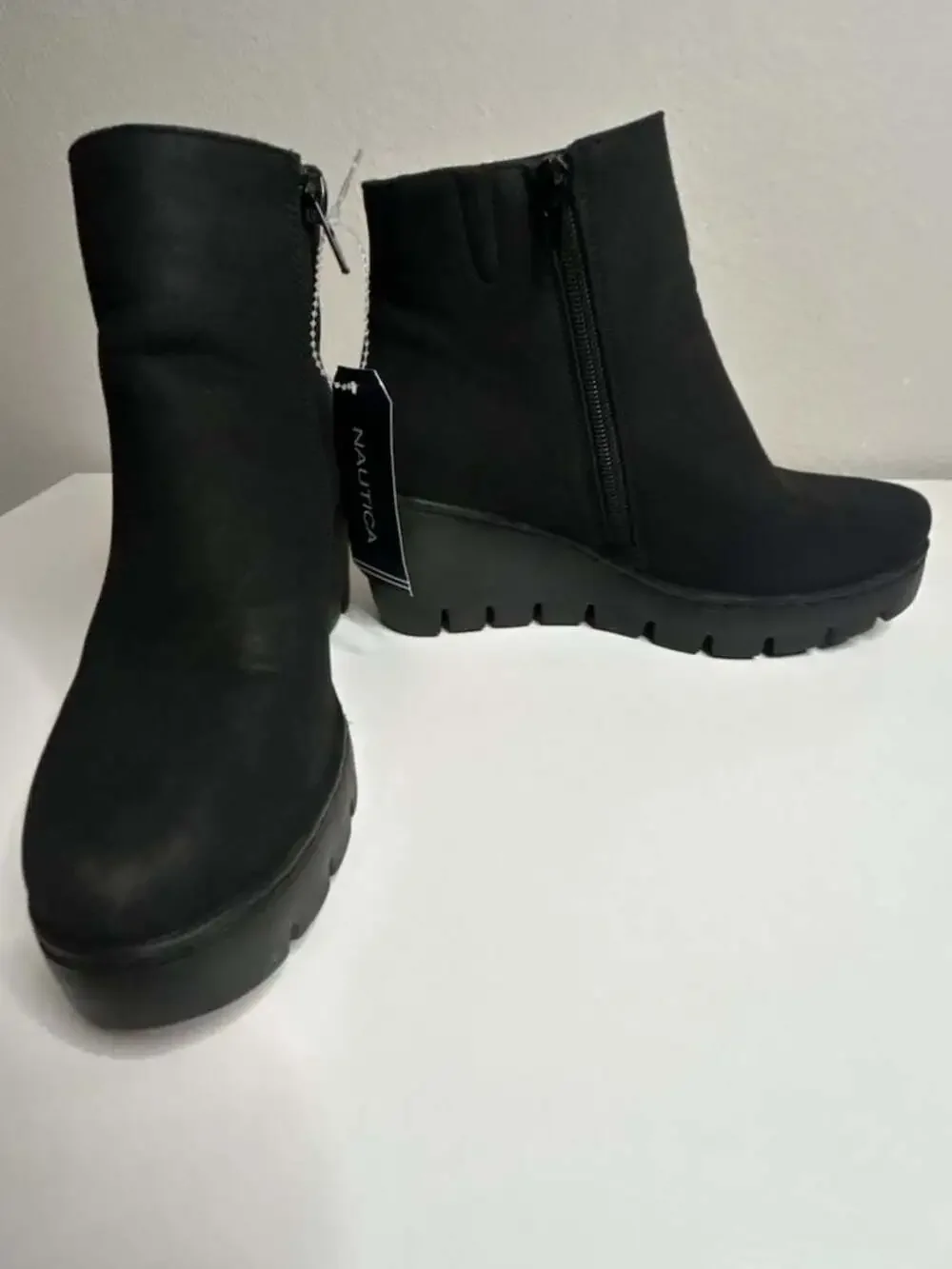 Nautica Laurette Black Wedge Ankle Boots Size 5.5